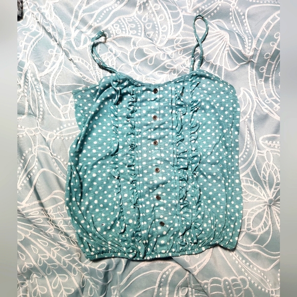 Weavers Tops - Teal tank top with white polkadots